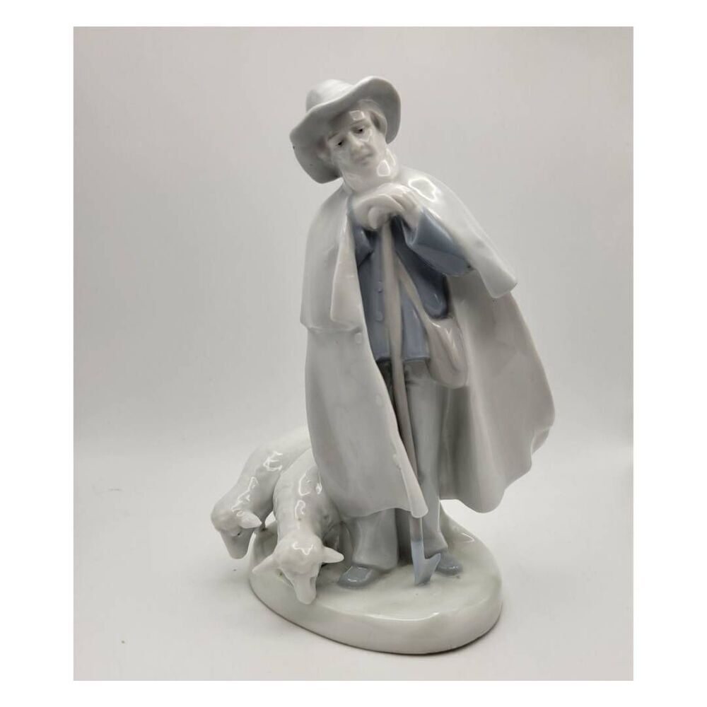 Vintage German Metzler & Ortloff Porcelain Shepard and His Sheep Figurine